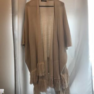 Tan Poncho Duster with Fringe